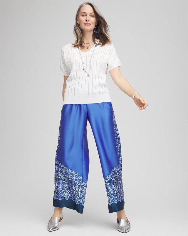 Pull-on Paisley Drawstring Cropped Pants - image 2